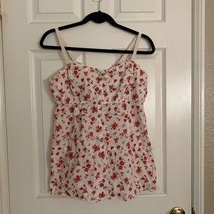 Off white red foral blouse